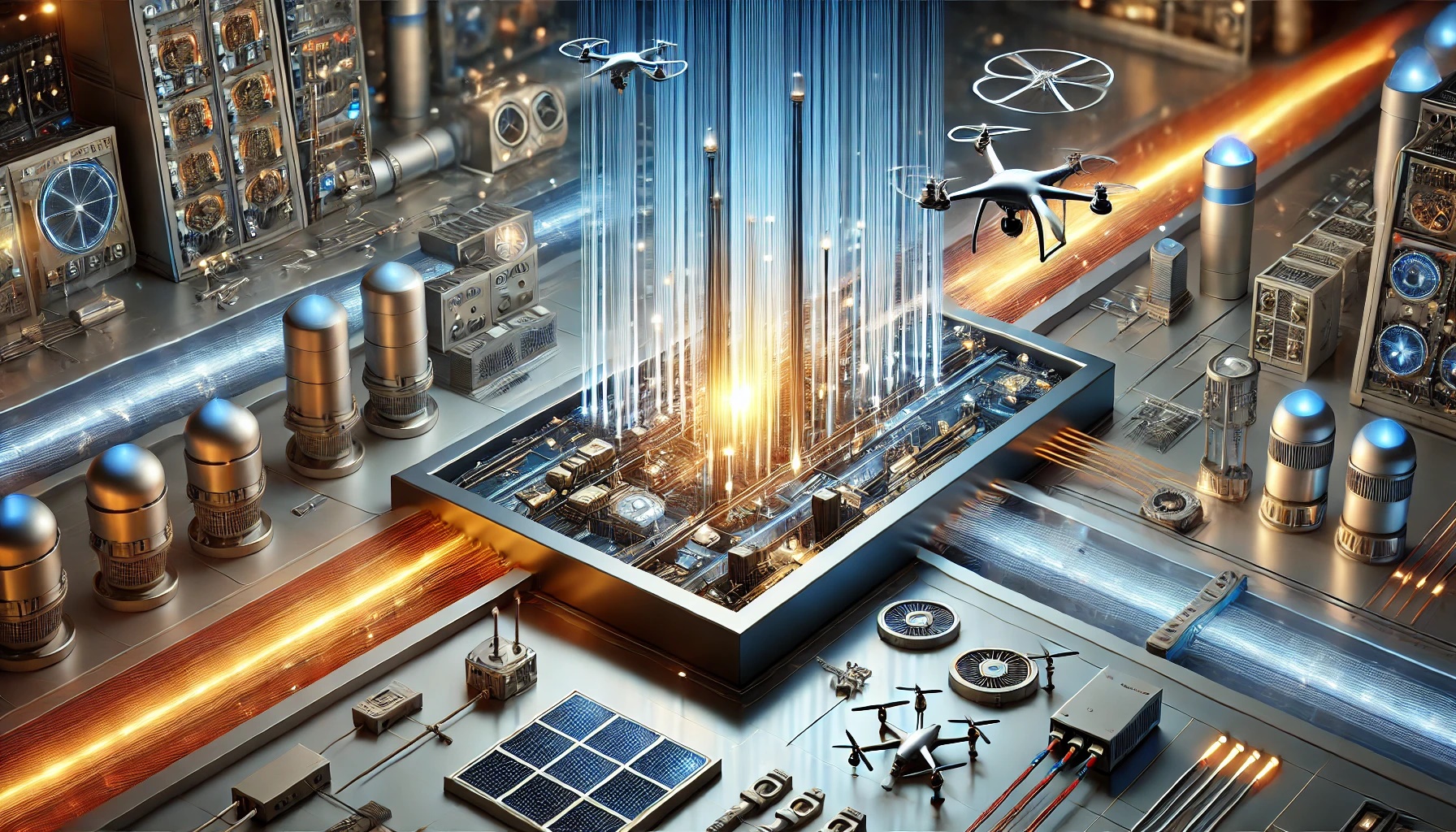 Visualización técnica de fibras ópticas monomodo, multimodo, multicore y doble revestimiento, representando la transmisión simultánea de energía y datos en aplicaciones tecnológicas avanzadas.