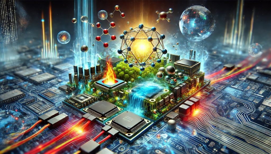 Ilustración conceptual del ecosistema WEAF, donde MEMS y NEMS actúan como un puente entre software y sistemas físicos, optimizando la gestión de recursos naturales.